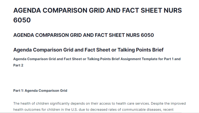 Agenda Comparison Grid And Fact Sheet NURS 6050