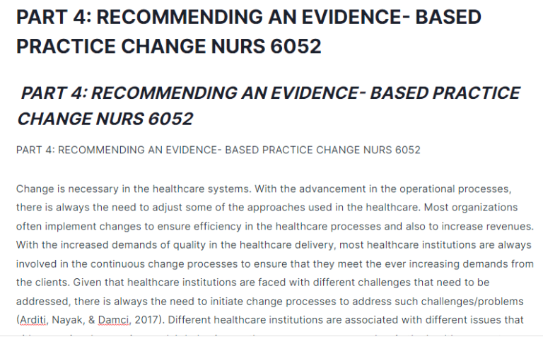 Part 4: Recommending An Evidence- Based Practice Change Nurs 6052