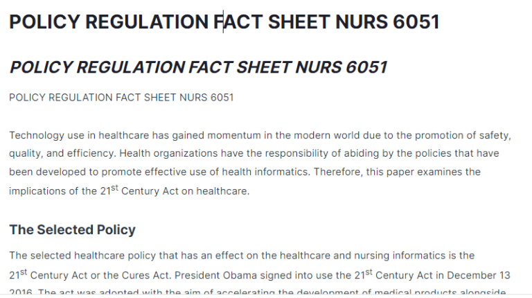 POLICY REGULATION FACT SHEET NURS 6051