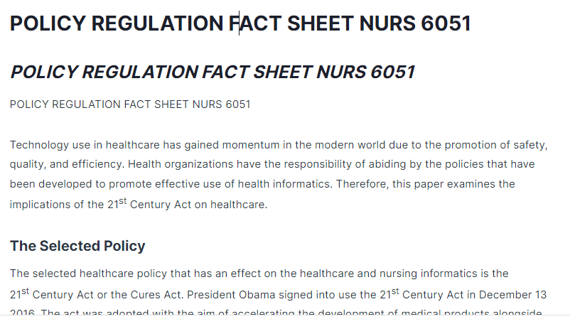 POLICY REGULATION FACT SHEET NURS 6051
