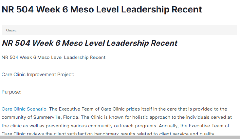 NR 504 Week 6 Meso Level Leadership Recent