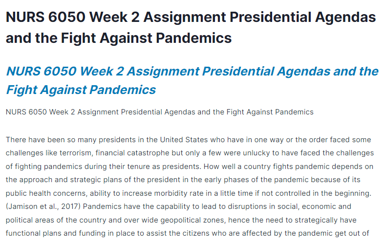 nurs 6050 week 2 assignment presidential agendas and the fight against pandemics