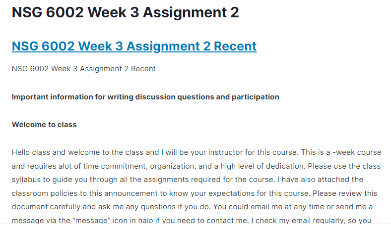 NSG 6002 Week 3 Assignment 2