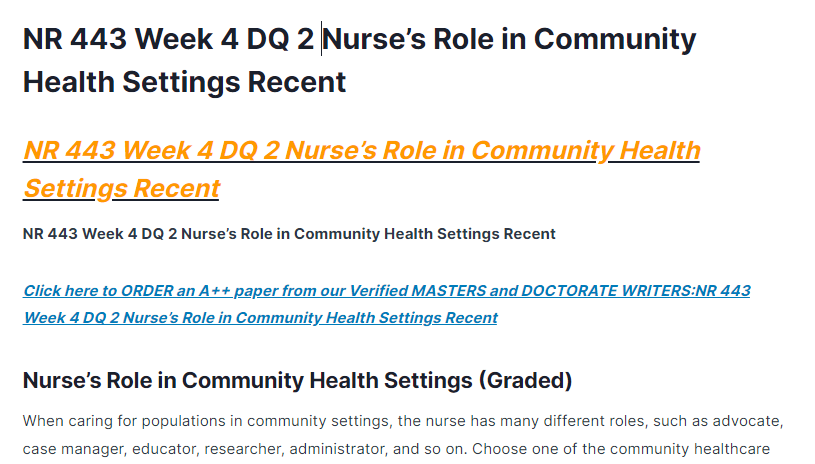 nr 443 week 4 dq 2 nurse’s role in community health settings recent