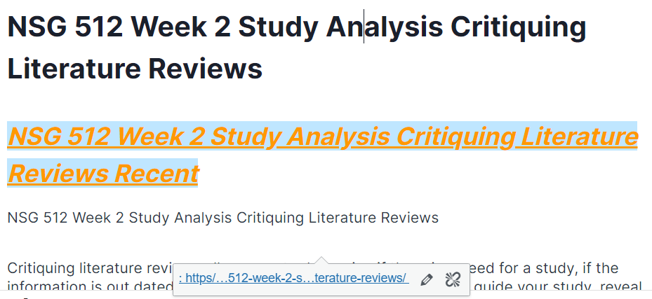 nsg 512 week 2 study analysis critiquing literature reviews