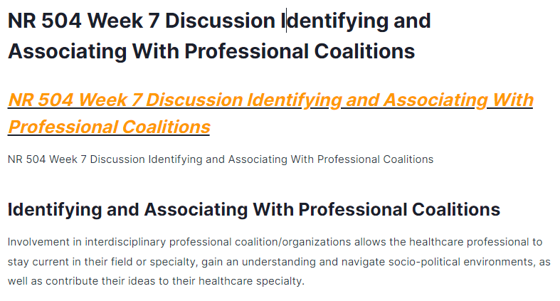 nr 504 week 7 discussion identifying and associating with professional coalitions
