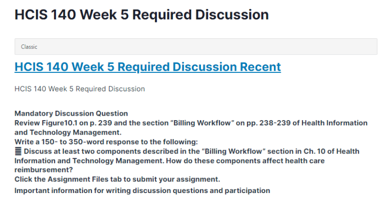 HCIS 140 Week 5 Required Discussion