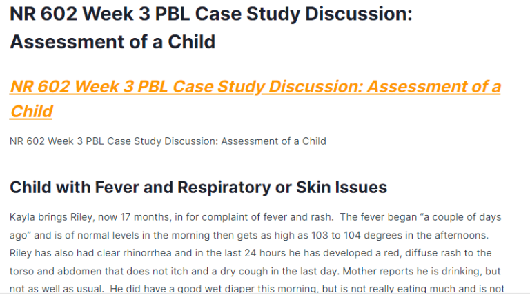 NR 602 Week 3 PBL Case Study Discussion: Assessment of a Child