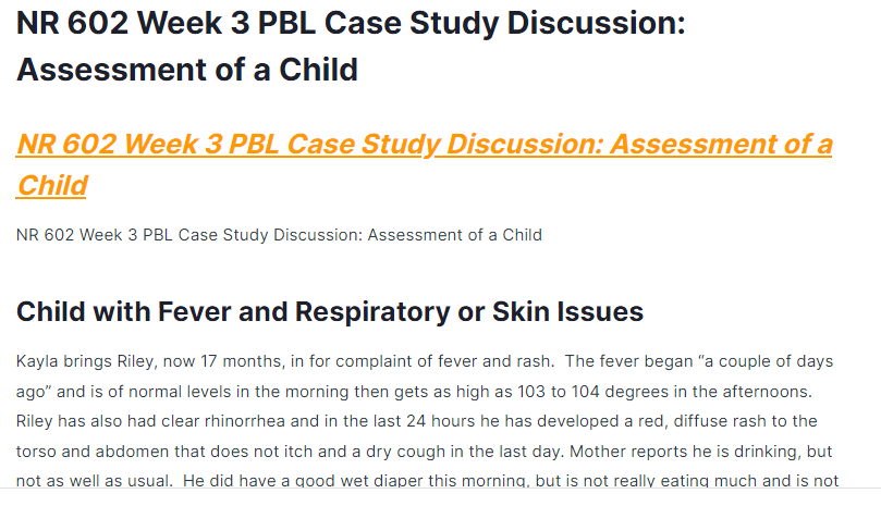 nr 602 week 3 pbl case study discussion: assessment of a child