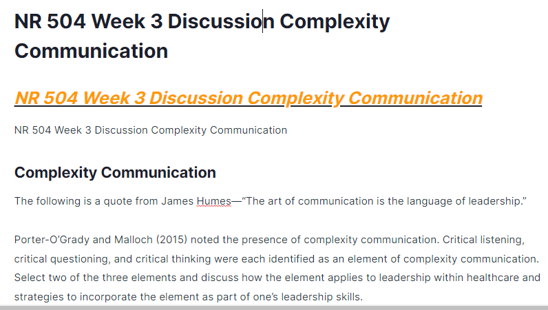 nr 504 week 3 discussion complexity communication