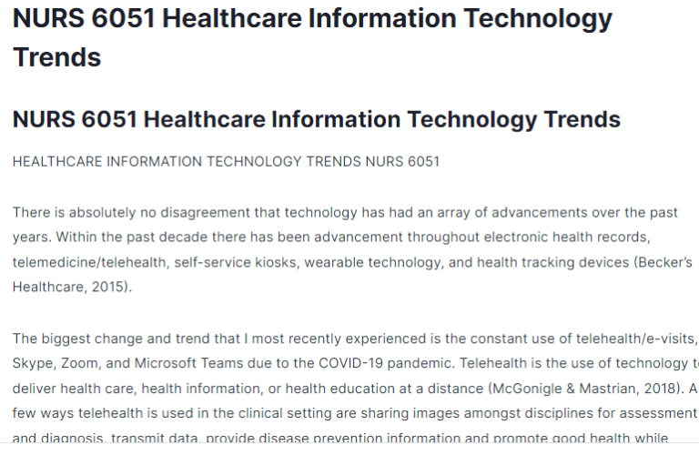 NURS 6051 Healthcare Information Technology Trends