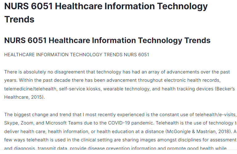 NURS 6051 Healthcare Information Technology Trends