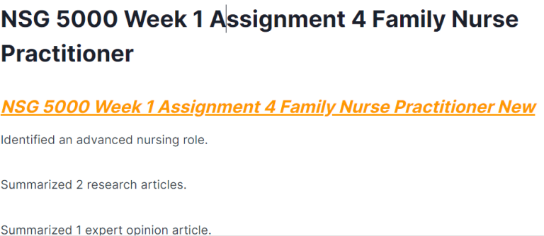 NSG 5000 Week 1 Assignment 4 Family Nurse Practitioner