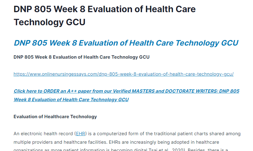 dnp 805 week 8 evaluation of health care technology gcu