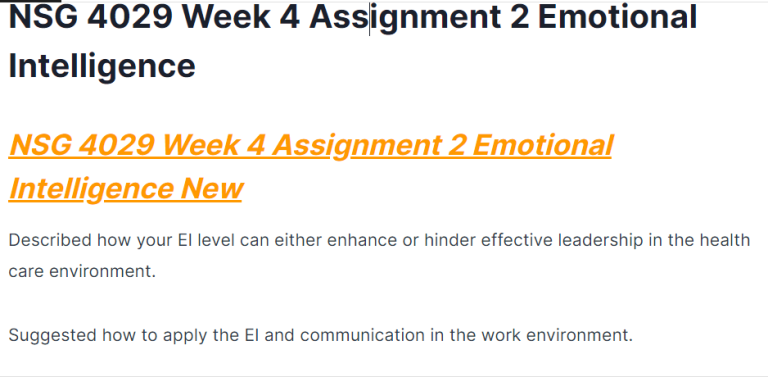 nsg 4029 week 4 assignment 2 emotional intelligence