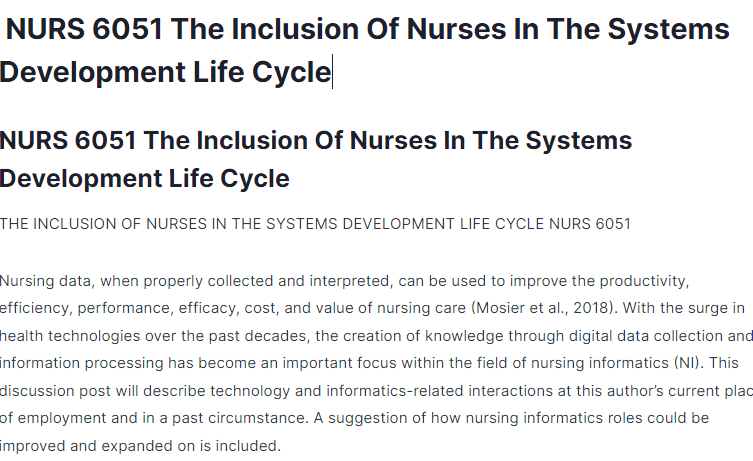 nurs 6051 the inclusion of nurses in the systems development life cycle
