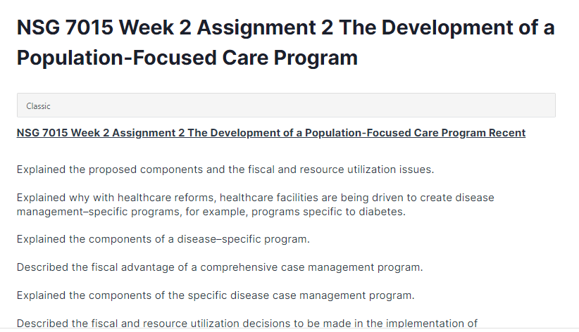 nsg 7015 week 2 assignment 2 the development of a population-focused care program