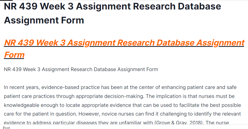 nr 439 week 3 assignment research database assignment form