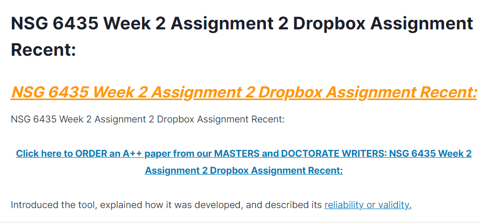 nsg 6435 week 2 assignment 2 dropbox assignment recent: