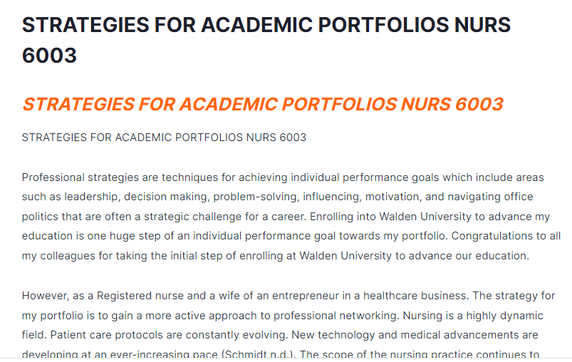 strategies for academic portfolios nurs 6003