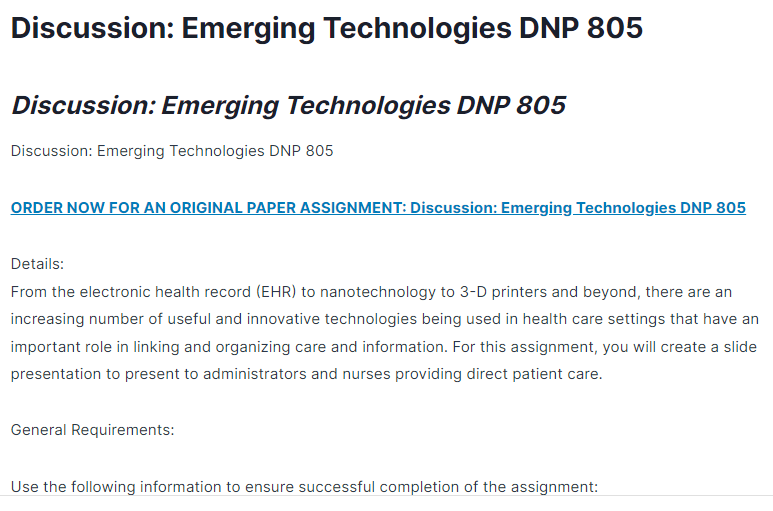 Discussion: Emerging Technologies DNP 805