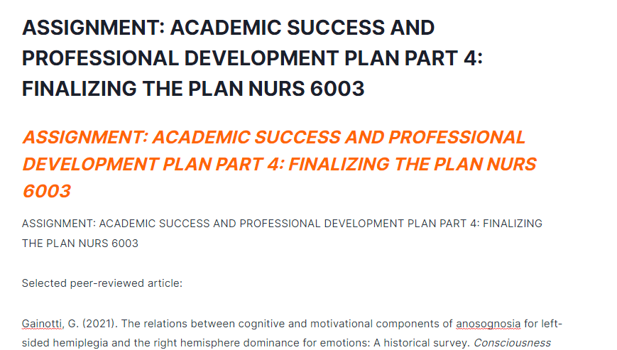assignment: academic success and professional development plan part 4: finalizing the plan nurs 6003