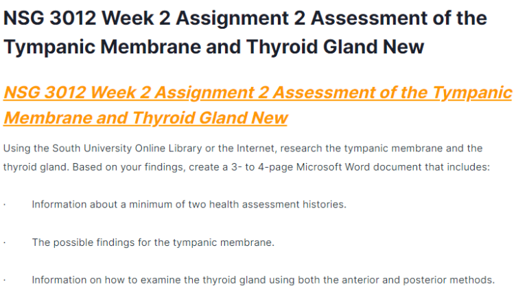 nsg 3012 week 2 assignment 2 assessment of the tympanic membrane and thyroid gland new