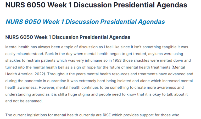 NURS 6050 Week 1 Discussion Presidential Agendas