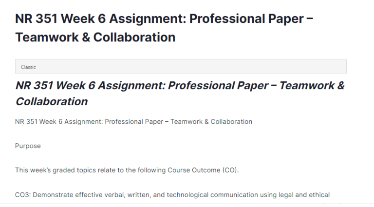 NR 351 Week 6 Assignment: Professional Paper – Teamwork & Collaboration