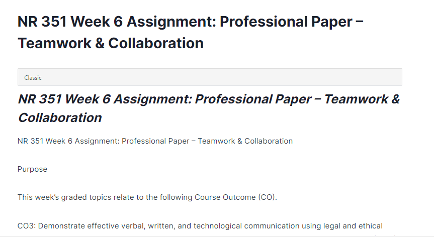 nr 351 week 6 assignment: professional paper – teamwork & collaboration