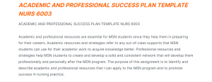 ACADEMIC AND PROFESSIONAL SUCCESS PLAN TEMPLATE NURS 6003
