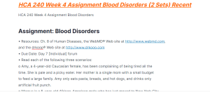 hca 240 week 4 assignment blood disorders