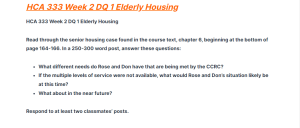 HCA 333 Week 2 DQ 1 Elderly Housing