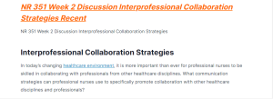 nr 351 week 2 discussion interprofessional collaboration strategies