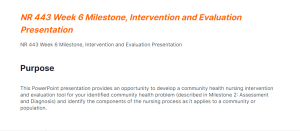 nr 443 week 6 milestone, intervention and evaluation presentation