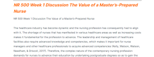 nr 500 week 1: the value of a masters-degree-prepared nurse