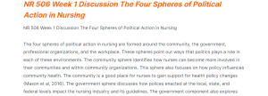 NR 506 Week 1 Discussion The Four Spheres of Political Action in Nursing