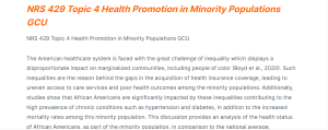 NRS 429 Topic 4 Health Promotion in Minority Populations GCU