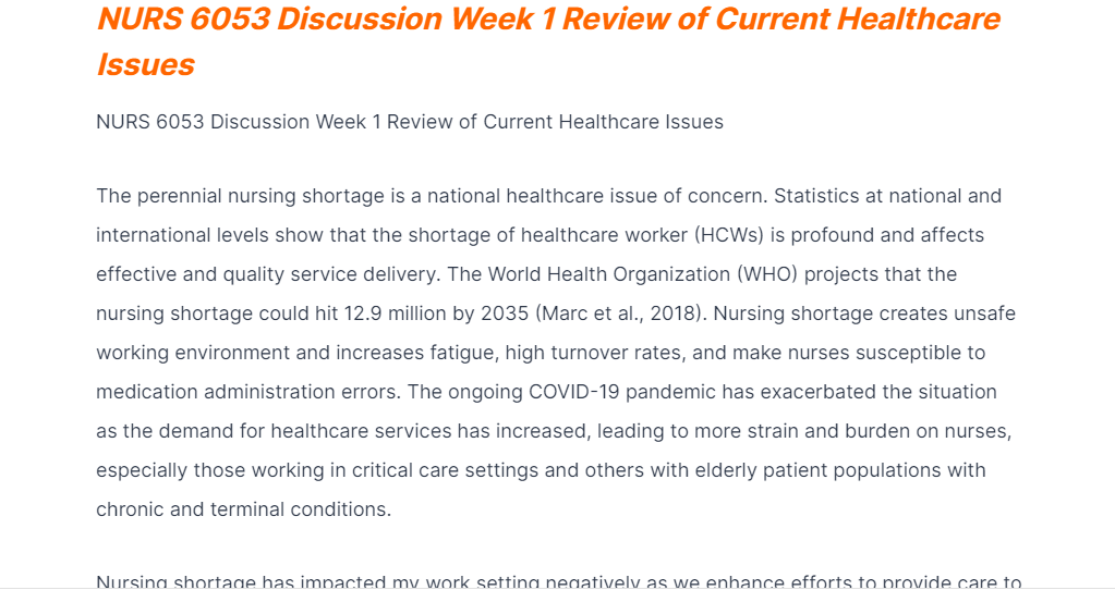 nurs 6053 discussion week 1 review of current healthcare issues