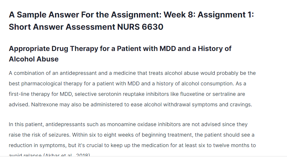 Week 8 Assignment 1 Short Answer Assessment NURS 6630