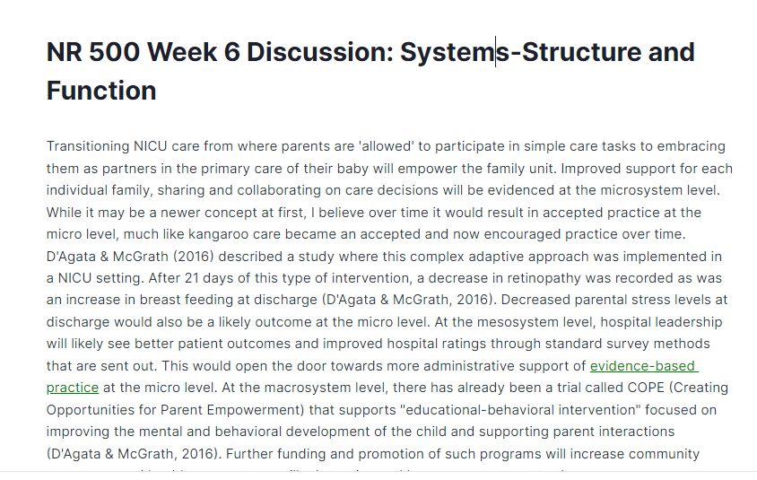 NR 500 Week 6 Discussion: Systems-Structure and Function