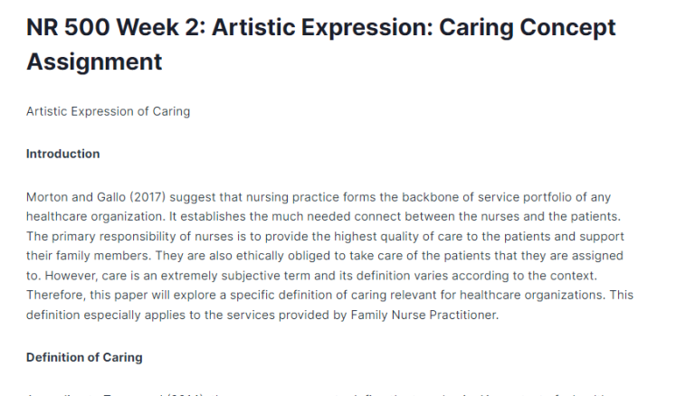 NR 500 Week 2: Artistic Expression: Caring Concept Assignment