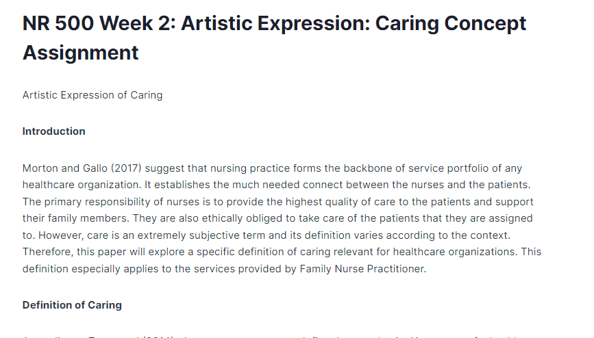 nr 500 week 2: artistic expression: caring concept assignment