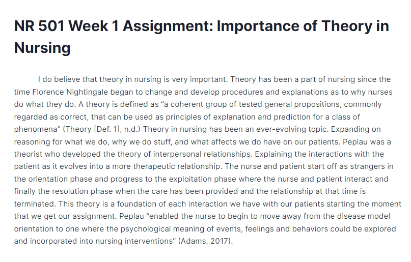 nr 501 week 1 assignment: importance of theory in nursing