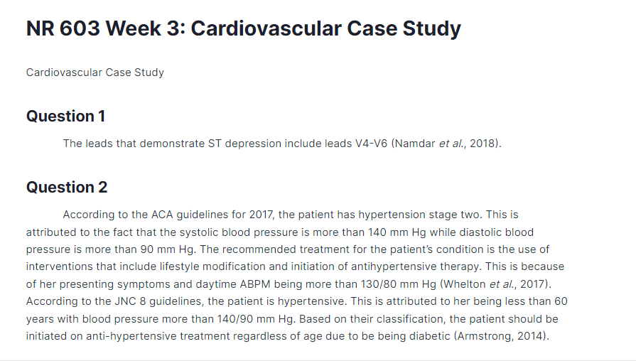 NR 603 Week 3: Cardiovascular Case Study