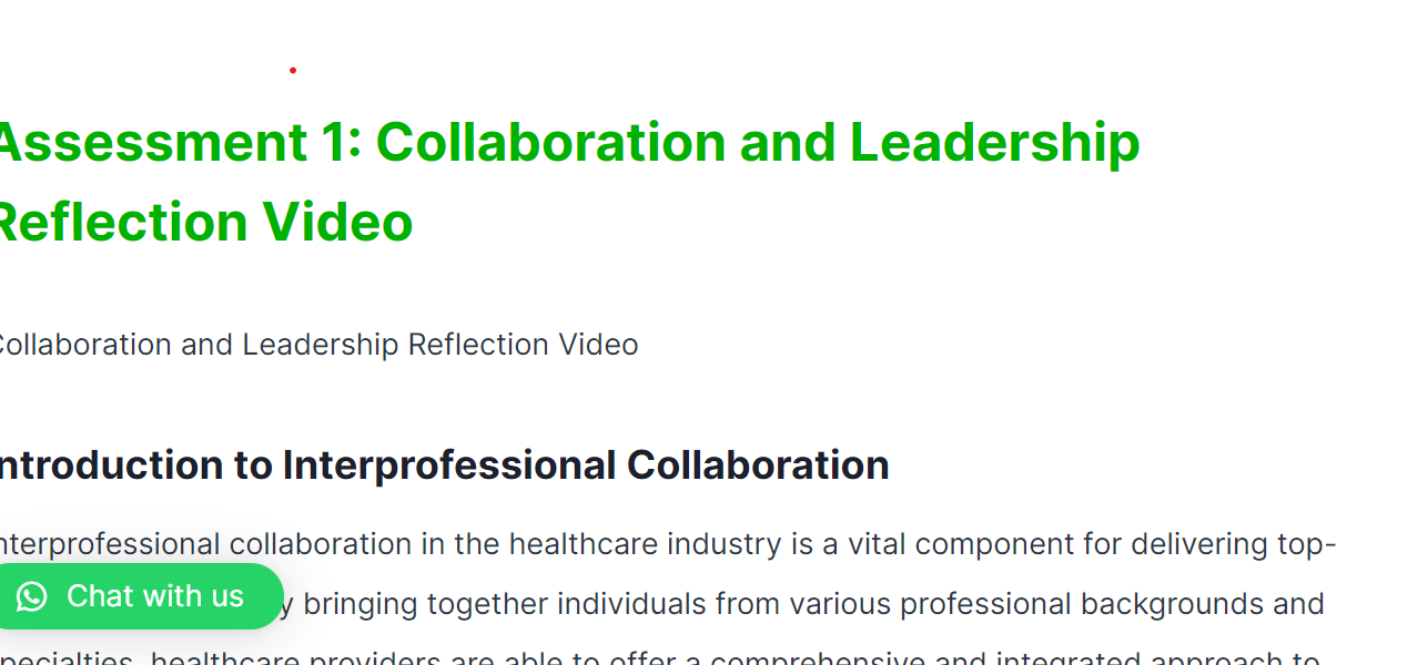 Assessment 1 Collaboration and Leadership Reflection Video