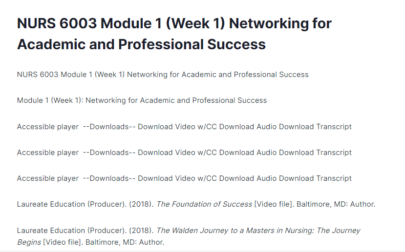 NURS 6003 Module 1 (Week 1) Networking for Academic and Professional Success