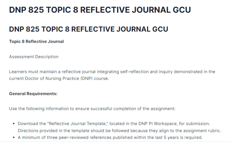 DNP 825 TOPIC 8 REFLECTIVE JOURNAL GCU