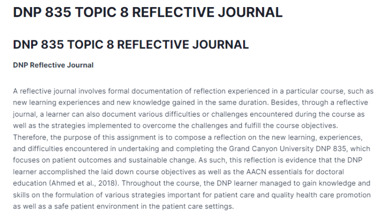 DNP 835 TOPIC 8 REFLECTIVE JOURNAL