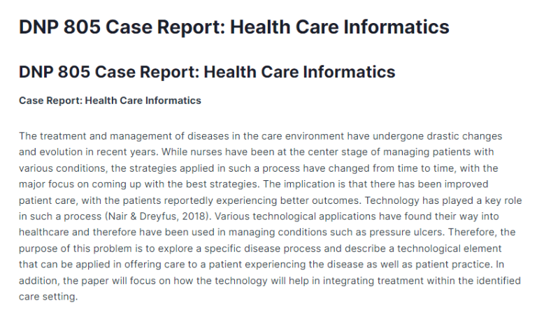 DNP 805 Case Report: Health Care Informatics